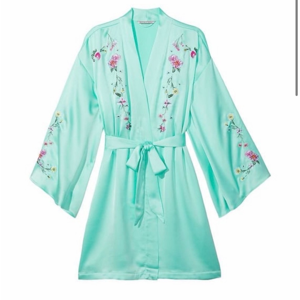 Victoria's Secret Light Aqua Satin Robe